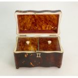 19th century Tortoiseshell Tea Caddy: Measures 14.5cm x 9cm x 9cm high.