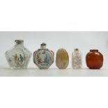 A collection of five Chinese Jade, Crystal and Porcelain Perfume Bottles: Height of tallest 9cm.