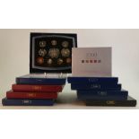 Nine proof UK coin sets 2000 - 2008: All including boxes and certificates.