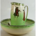 Royal Doulton Seriesware Jug and Bowl: Rare Gallant Fishers: Bowl 38cm diameter, jug 31cm high.