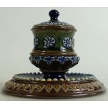 Doulton Lambeth Inkwell & cover: Height 12cm.