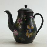 Wedgwood Black Basalt enamelled Capri Floral Teapot: Impressed mark to base, height 16cm.