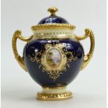 Coalport gilded and hand painted two handled Pot Pourri Jar & cover: Decorated with a countryside