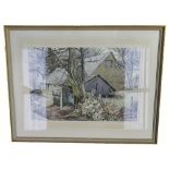 Leslie Gilbert 1912-2007 Watercolour: Local artist framed watercolour titled Bagshaw Farm,