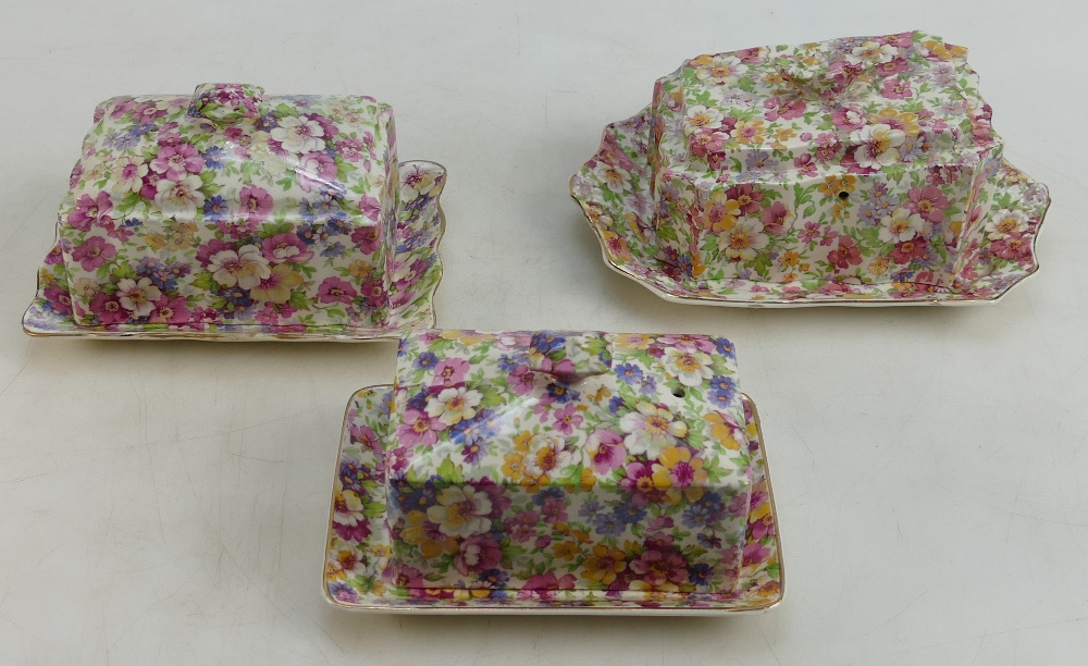 James Kent Chintz Du Barry Fenton Pottery items to include: Medium sized cheese dish and 2 butter