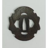 Edo Period Signed Iron Tsuba: Diameter 80mm , signature noted to nearest point to Hibaki.