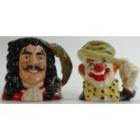 Two Royal Doulton large Character Jugs Captain Hook D6947 & The Clown D6834: