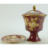 Wedgwood Ruby Tonquin ware items: Comprising jar & cover, height 22cm and a dish.
