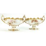 Pair of 19th century Moore brothers pottery two handled Comports: Hand painted with Orchids by R.