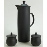 Wedgwood Black Basalt contemporary Coffee pot and two Pots & covers: Tall coffee pot dated 1970 and