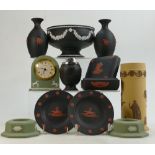 A collection of Wedgwood items to include: Coral on black lidded boxes, vase,