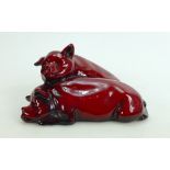 Royal Doulton Flambe pair of snoozing Pigs: Length 18.5cm.