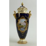 Coalport gilded and hand painted two handled Vase & cover: Decorated with a farming countryside