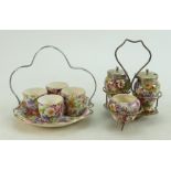 James Kent Chintz Du Barry Fenton Pottery items to include: Egg cup set on tray and metal framed