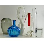 A collection of mid century Art Glass Vases: Height of tallest 42cm.