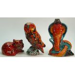 A collection of Anita Harris Art pottery models: Comprising owl,