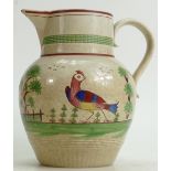 Hand decorated Jug early 19th century: Hand decorated with primitive bird & landscape, 18.