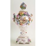 Large 20th century flower encrusted Dresden Vase & cover: Extensively decorated and encrusted with