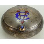 Continental silver & Enamel snuff box: Stamped 800 with enamel crown & monogram, 5cm wide.