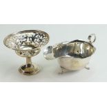 Silver Sauce Boat & small Comport: Chester hallmarked sauce boat 1905 (dented) and comport Chester