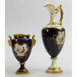 Coalport gilded and hand painted items: Including ewer decorated with a loch scene, height 24.5cm.