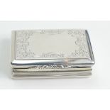 Silver Snuff box by Nathaniel Mills 1850: Victorian larger size box measuring 8cm x 5cm x 2.2cm.