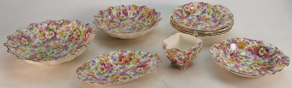 James Kent Chintz Du Barry Fenton Pottery items to include: Six small bowls, two frilled bowls,