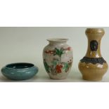 A collection of Chinese crackle glazed pottery: Comprising vase in a brown crackled glaze with