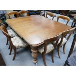 Victorian Mahogany extending Dining table and eight matching Balloon back chairs: Table with