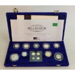 2000 Millennium silver proof 13 coin set: Includes Maundy set, case & certificate.