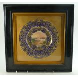 Royal Doulton Cabinet Plate signed P Curnock: Finely hand painted and exquisitely gilded on blue