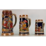 Three graduated ceramic Tankards/Steins: Tallest 20.5cm.