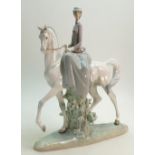 Lladro large figure group of Lady on Horseback: Height 46cm.