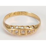 Victorian 18ct gold diamond ring: size P, 2 grams.