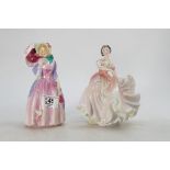 Royal Doulton figures: The Polka HN2156 (chip to edge of dress) and Miss Demure HN1402 (wrist &