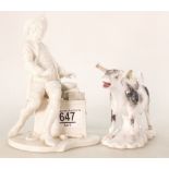 Copelands China cow creamer & Continental figure: Unusual creamer with horn missing & stress crack