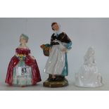 Royal Doulton figure Dainty May Hn1639: Country Lass HN1991 together with an unmarked white lady