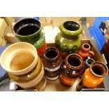 A collection of Mid Century west German earthen ware vases: height of tallest 40cm(8)