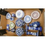 A collection of Wedgwood Jasper & dip ware to include: lidded boxes candlesticks vases etc