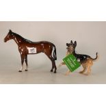 Beswick Boxed Brown Horse: together with similar Royal Doulton Alsatian figure(2)