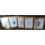 A series of five Gilt Framed Ceramic theme prints(5):