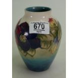 Moorcroft Pansy on faded Green Ground vase: height 13cm
