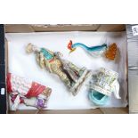 Mixed collection of items to include: damaged Royal Doulton figure, Mid Century Glass Bird,