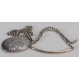 Silver jewellery items: including bracelet and necklace with large oval locket, 48 grams.