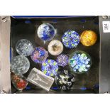 A collection of glass paperweights: to include Millefiori etc (1 tray)