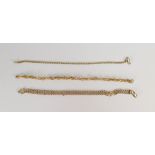 Three 9ct gold bracelets: in need of repairs, 11.8 grams.