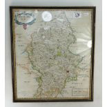 18th century map STAFFORDSHIRE by Robert Morden: Hand coloured. Measures 43cm x 37cm excl. frame.