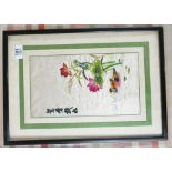 Framed Oriental silk: with mandarin ducks