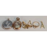 Collection of gold Jewellery: Includes 2 x antique rose gold pendant lockets, 9ct gold & opal ring,