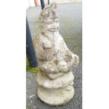 Large Formed Stone Garden Statue of Gnome Smoking Pipe: height 62cm